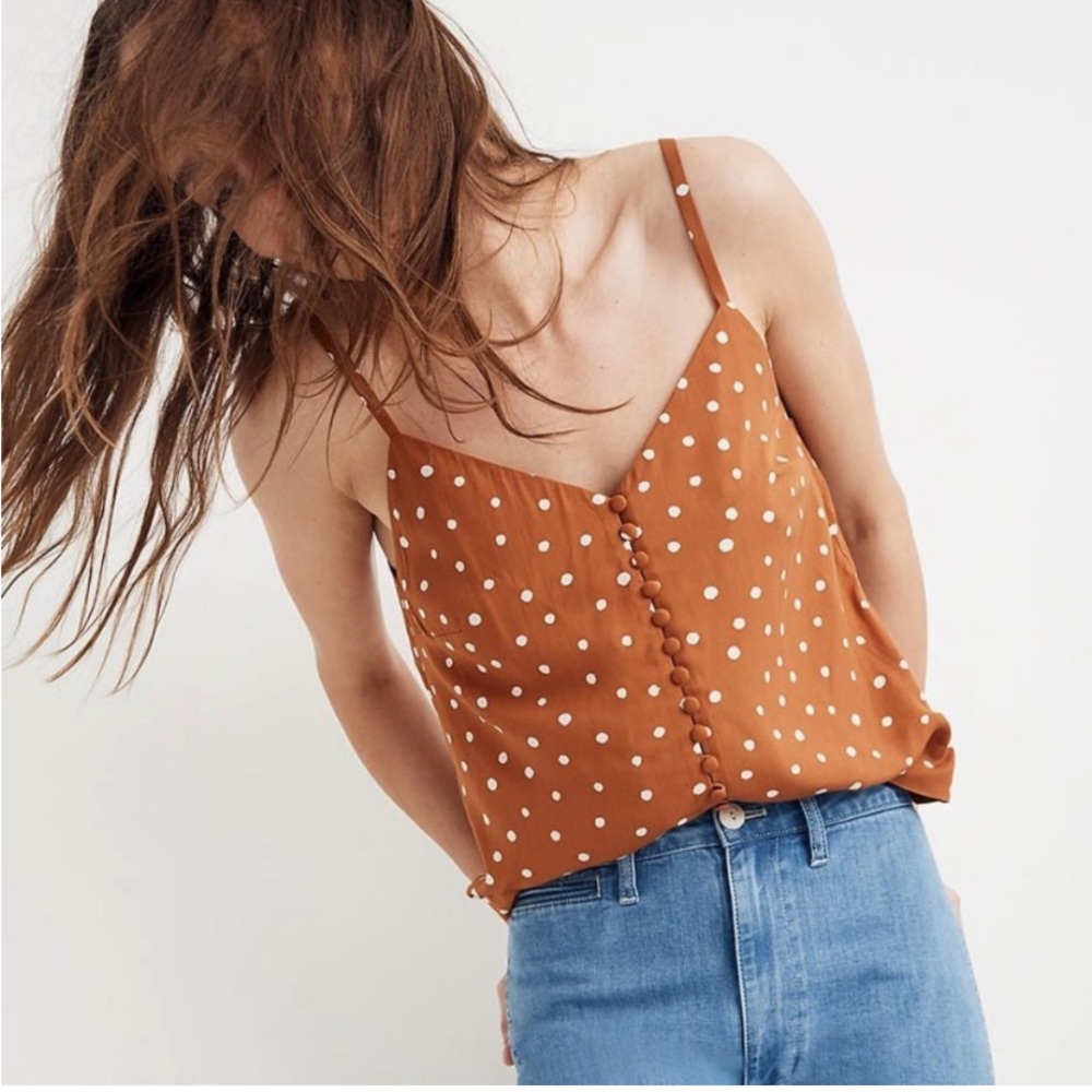 Madewell Burnt Orange Polka Dotted Button Cami Tank, size 4